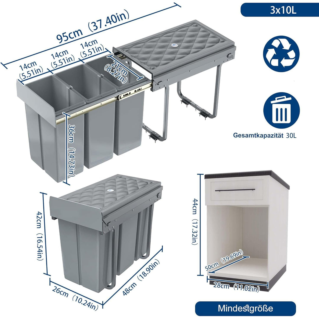 HENGMEI Einbaumülleimer Unterschrank Einbau-Mülleimer Küche Abfalleimer Ausziehbarer Abfallsammler M