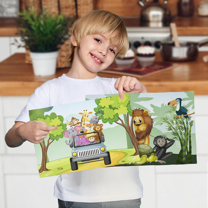 Platzsets Snacks Schule Kinder - 2 x Tischset Dschungel Kinder 30 x 45 cm - Tischset aus Stoff für d