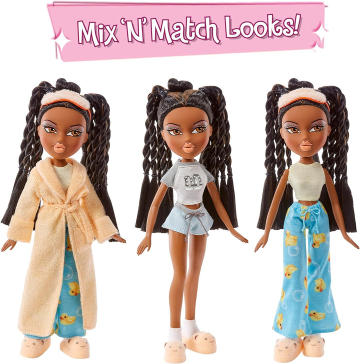Bratz Slumber Party - Sasha Modepuppe - Mit 2 Pyjama-Garnituren, Plüschtier und Accessoires - Für Ki