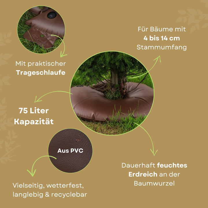 Bewässerungsringe für Bäume 1 x 75L / 98cm I Bewässerungssäcke für Bäume aus PVC I brauner Baum Bewä