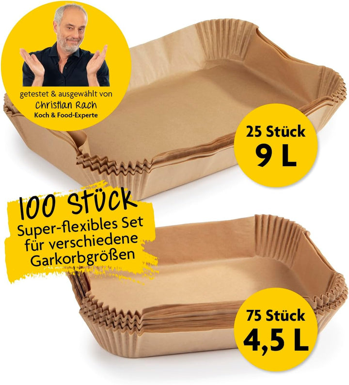 RACHS KOCHWERK Backpapier für Heissluftfritteuse 2er-Set | 4,5 Liter & 9 Liter | Backpapierschale an