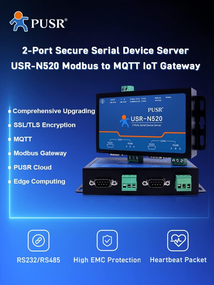 PUSR 2 Port Serial RS845 zu Ethernet Konverter unterstützt MQTT Modbus RTU auf Modbus TCP USR-N520