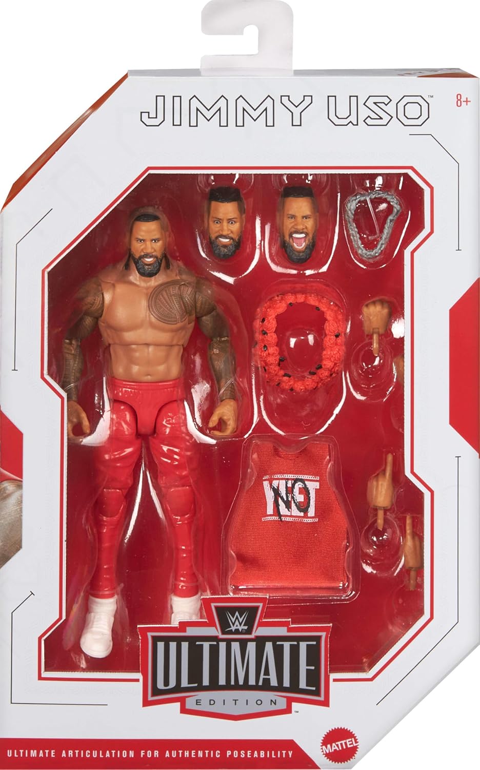Mattel WWE Ultimate Edition Actionfigur & Zubehör-Set, Jimmy USO 15,2 cm Sammlerstück, austauschbare