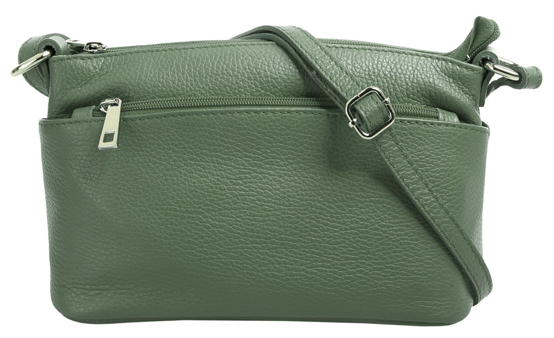 Umhängetasche Echt Leder Damen Made in Italy, Crossbody Bag, Messenger Bag mit Reissverschluss, Schu