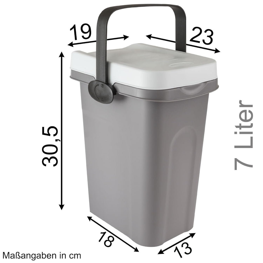Abfalleimer 7 Liter Weiss 19x23x30,5cm - mit Gummidichtung im Deckel mit dem Henkel verschliessbar -