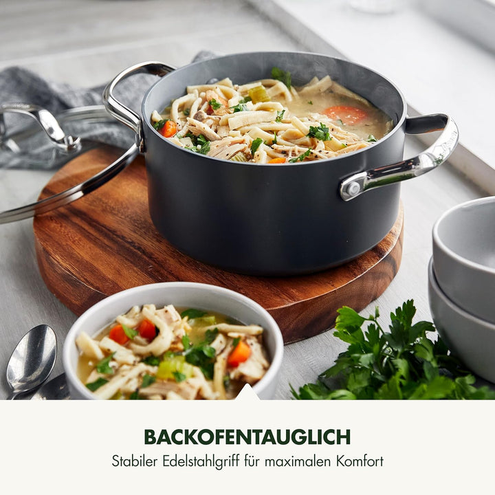 GreenPan Valencia Pro Harteloxierte Gesunde Keramik Antihaft 24cm / 5,1 Liter Bratentopf mit Deckel,