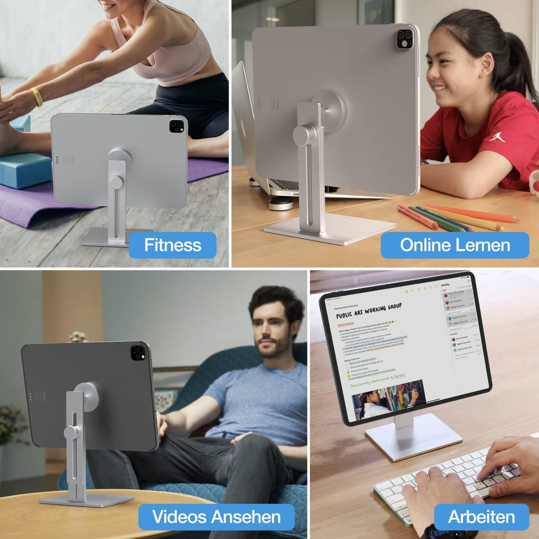 Just Mobile AluDisc Max I Multi-Winkel Tablet Halterung I Magnetischer Tablet Halter kompatibel mit