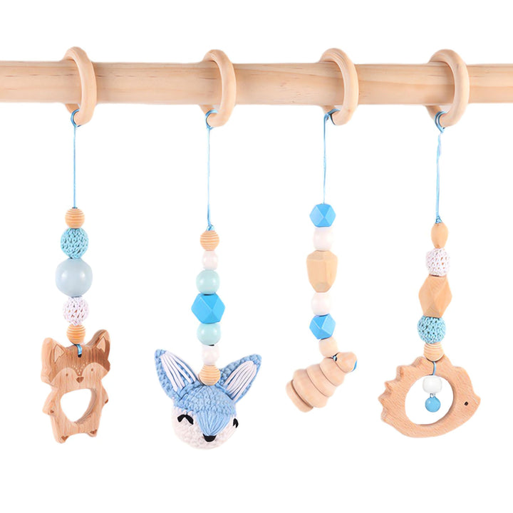 4 Stück Spielebogen Babies Holz, Spieltrapez Baby, Baby Gym Holz, Anhänger Spielbogen, für Mädchen J