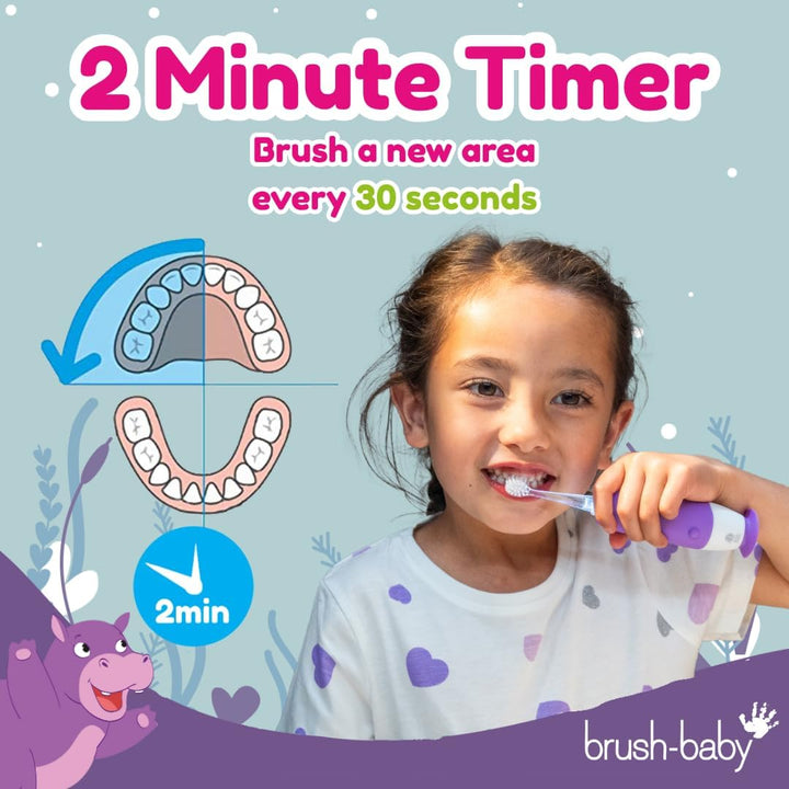 Brush-Baby WildOnes Kinder Elektrische Wiederaufladbare Zahnbürste, 1 Griff, 3 Bürstenköpfe, USB-Lad