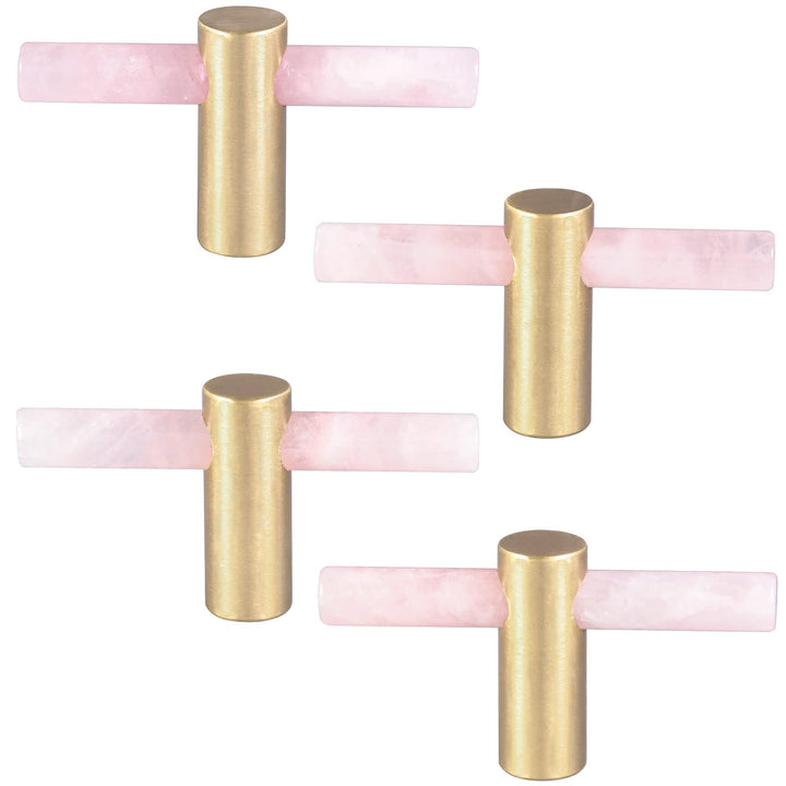 mookaitedecor Satz von 4 Rosenquarz T Bar natürlichen Kristall Wand Schublade Knöpfe und zieht Stein