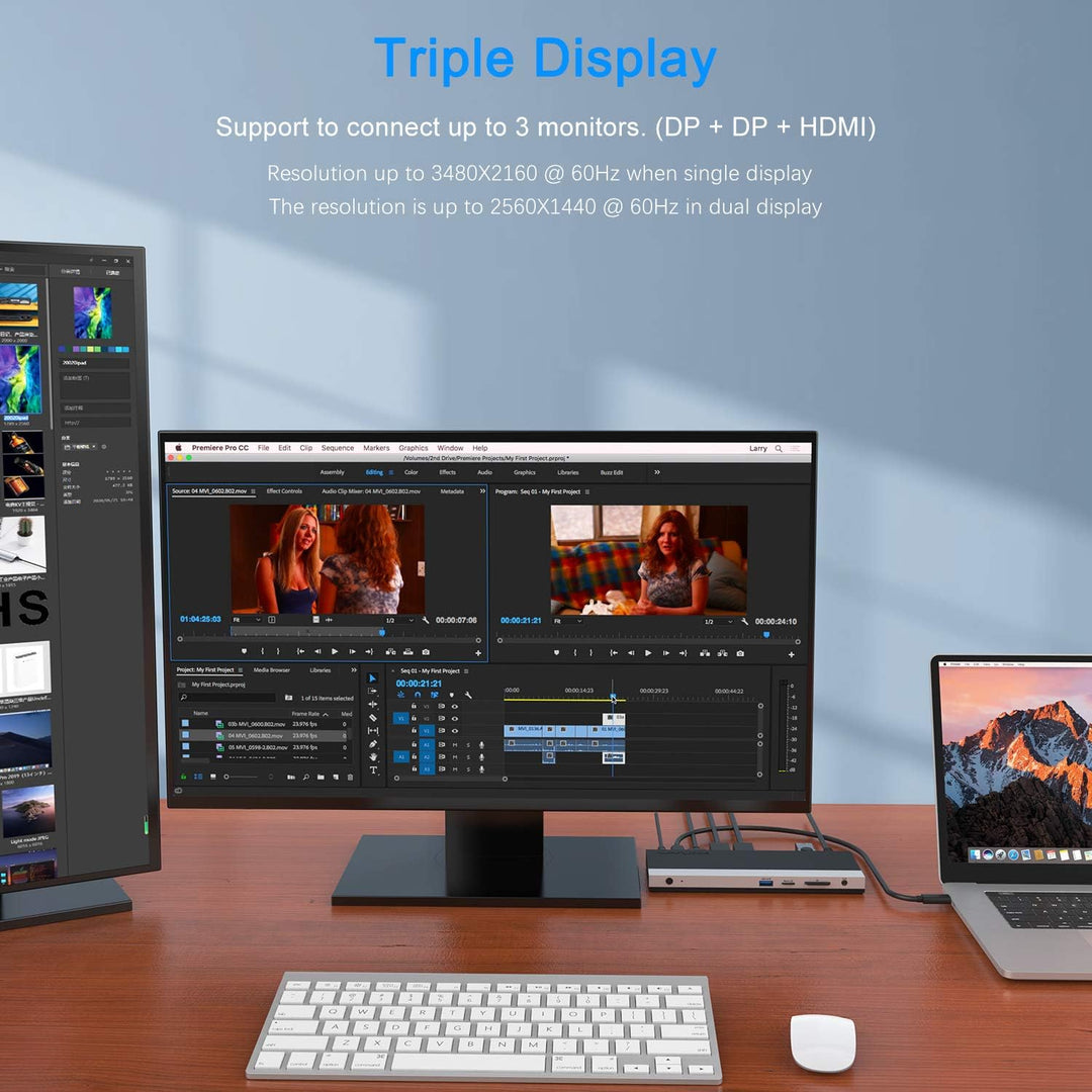 USB C Docking Station Triple Display, USB C Hub, 13 in 1 Dockingstation, WAVLINK USB-C Adapter mit 2