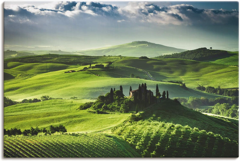 ARTland Leinwandbilder Wandbild Bild auf Leinwand 120x80 cm Landschaften Felder Fotografie Grün Sonn