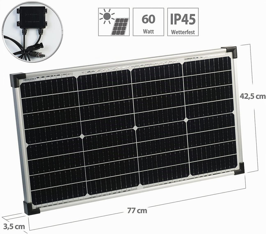 revolt Solarzelle: Mobiles Solarpanel mit monokristallinen Zellen, 60 W, silber (Solarplatte)