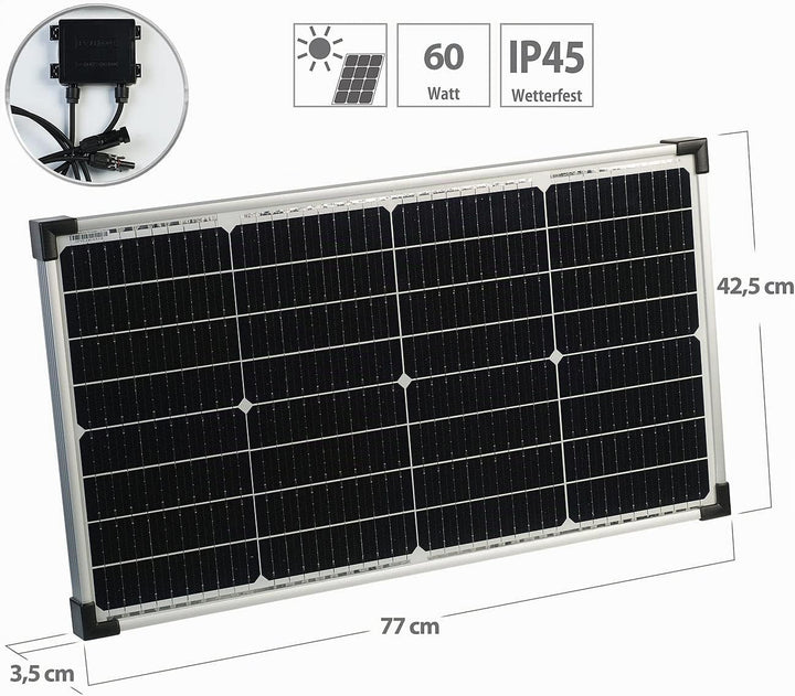 revolt Solarzelle: Mobiles Solarpanel mit monokristallinen Zellen, 60 W, silber (Solarplatte)