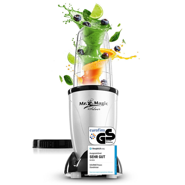 GOURMETmaxx Mr. Magic Smoothie Maker inkl. Frischhaltedeckel | Standmixer mit 8 Funktionen, inkl. To
