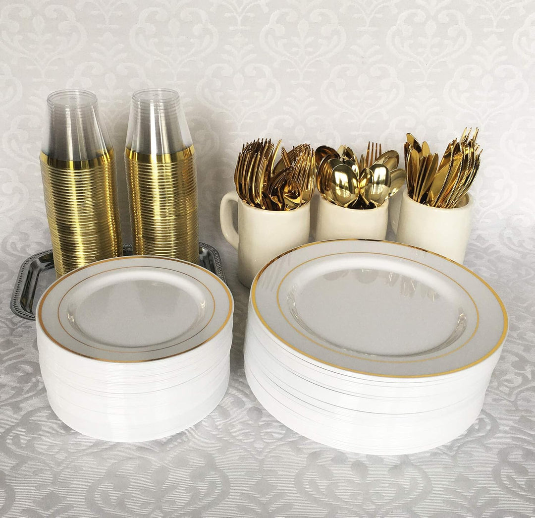JL Prime 120 Gold Kunststoff-Besteck-Set, Gold Kunststoff-Besteck-Set, strapazierfähige Utensilien,