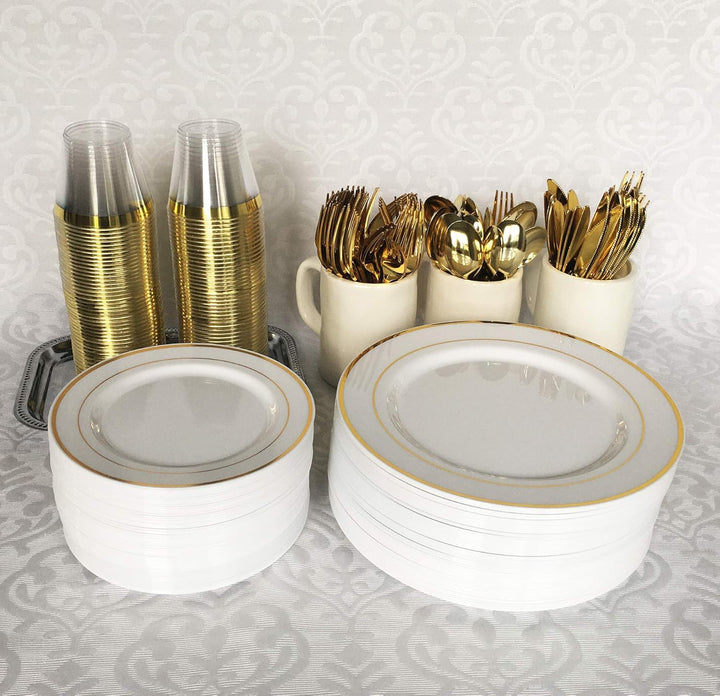JL Prime 120 Gold Kunststoff-Besteck-Set, Gold Kunststoff-Besteck-Set, strapazierfähige Utensilien,