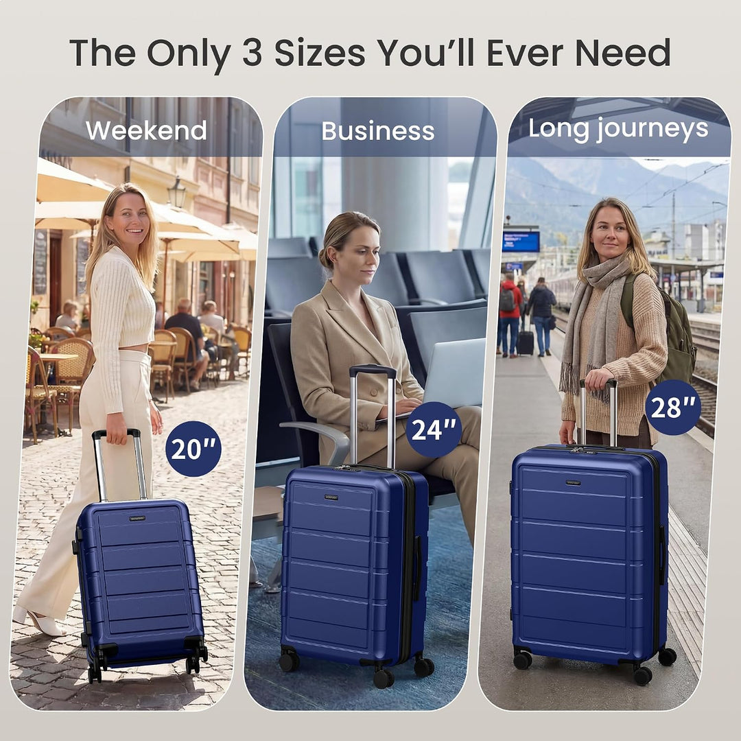 SHOWKOO Kofferset 3 Teilig Hartschale Leicht ABS+PC Erweiterbar Reisekoffer Haltbar Trolley Handgepä