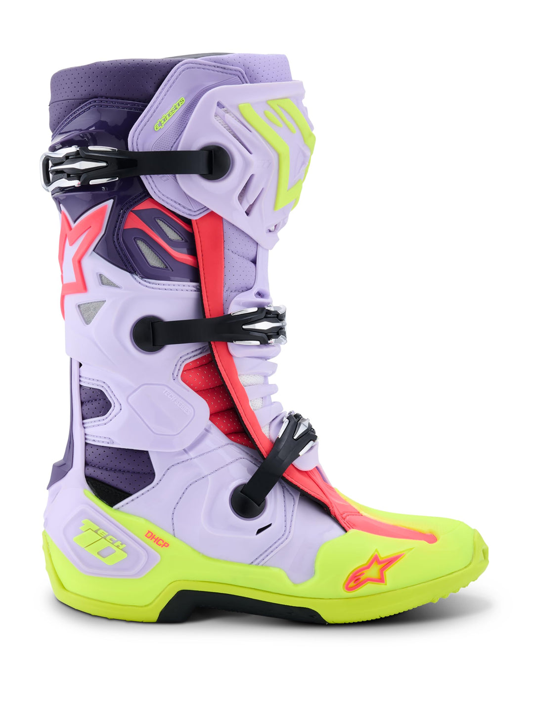 Alpinestars Tech 10 Supervented Motocross Stiefel, lila/gelb/pink, 8 41 EU Lila Gelb Pink, 41 EU Lil