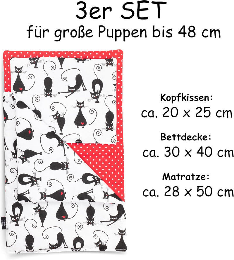 PinkZebra 3-teilig Puppenbettwäsche für grosse Puppen bis 48 cm, Decke + Kissen + Matratze, Puppenbe