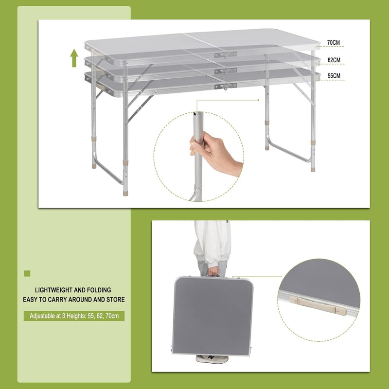 WOLTU Campingtisch Klapptisch Gartentisch Arbeitstisch Balkontisch höhenverstellbar Aluminium MDF Gr