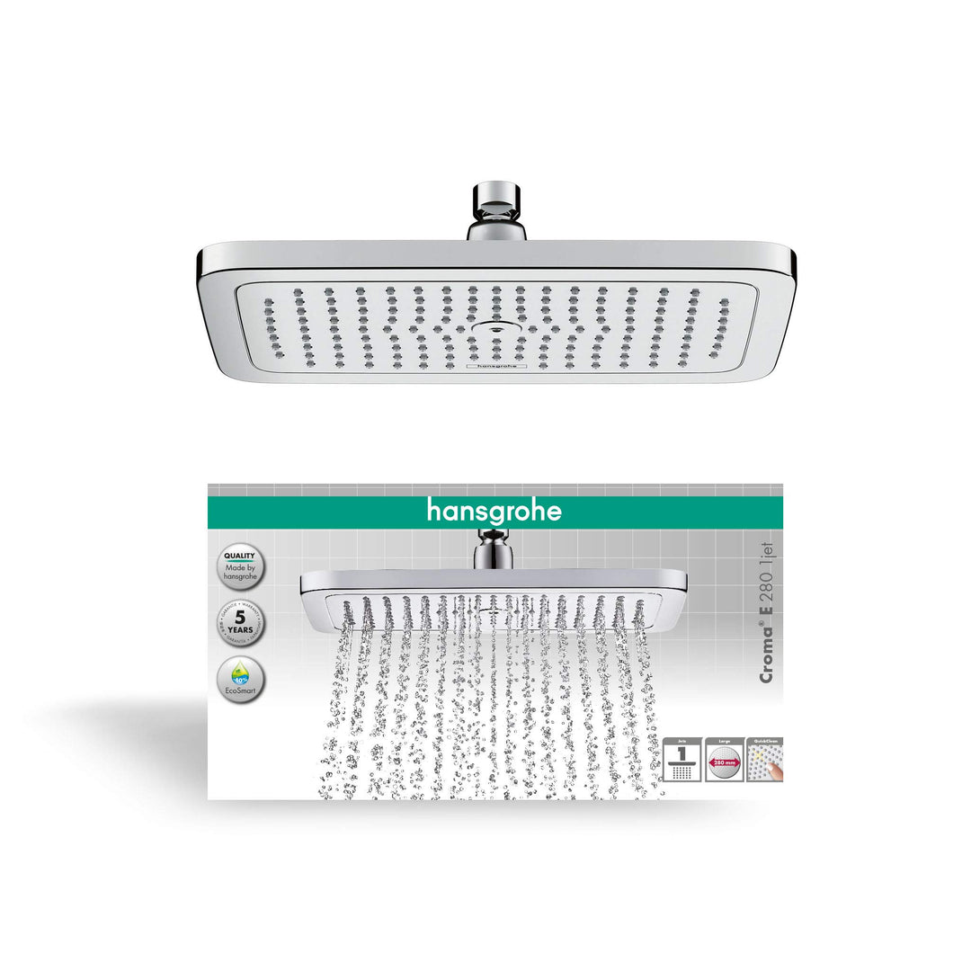 hansgrohe Croma E - wassersparende Kopfbrause 9 l/min (EcoSmart), eckige Duschbrause (280 x 170 mm),