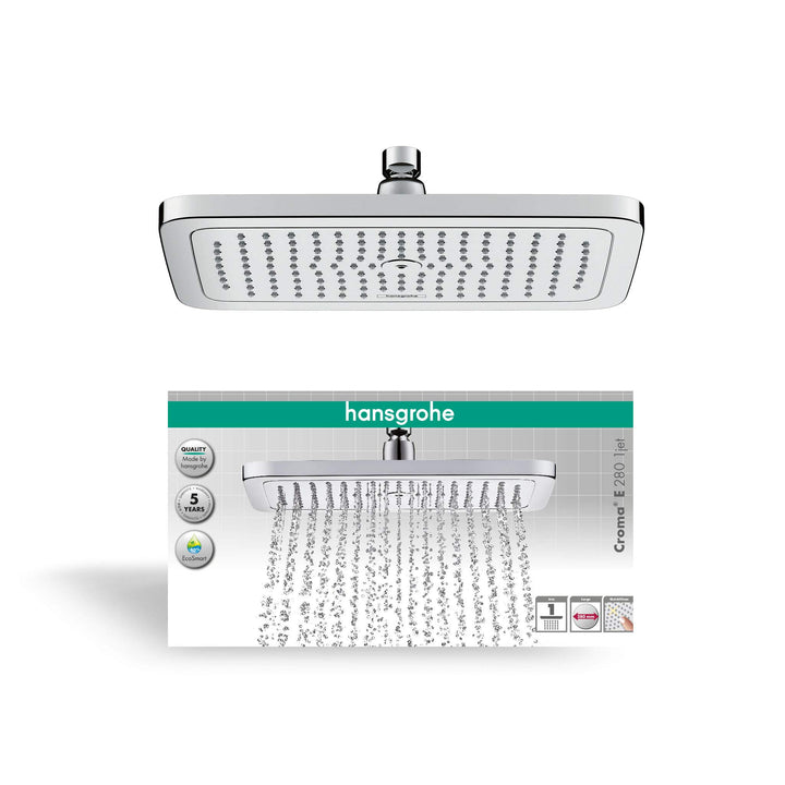 hansgrohe Croma E - wassersparende Kopfbrause 9 l/min (EcoSmart), eckige Duschbrause (280 x 170 mm),