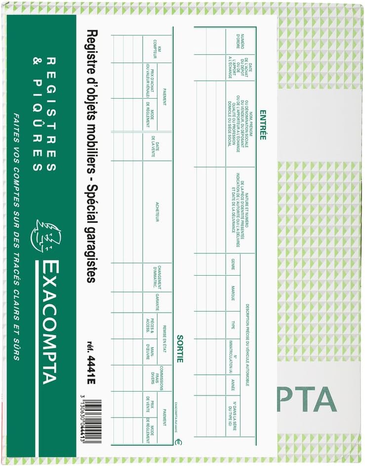 EXACOMPTA 4441E Registre"Objets mobiliers pour les garagistes" VE 1 Spezielle Mechanik, Spezielle Me