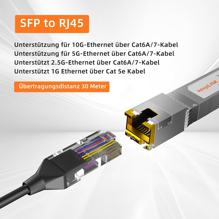 10GBase-T RJ45 SFP+ Modul, 10G Kupfer SFP+ Transceiver, Ethernet SFP Modul bis zu 30 Meter, Plug and