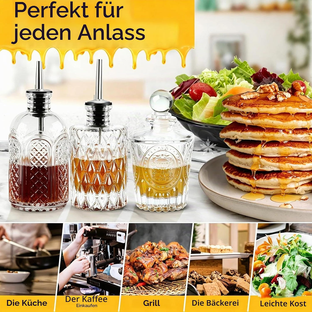 Glas Sirup spender Set Kaffeesirup spender für Küche Coffee Bar, Essig und Ölflaschen Olivenöl Flasc