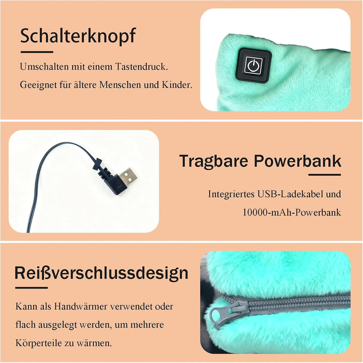 Handwärmer Elektrisch, Beheizbare Handschuhe mit 10000mAh Akku, Taschenwärmer wiederverwendbar 3 Hei