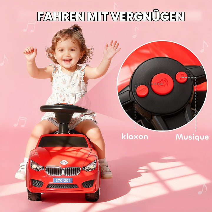 HOMCOM Kinderauto, Schiebefahrzeug mit Spielzeugkiste, Hupe, Scheinwerfer und Musik, fördert die Mot