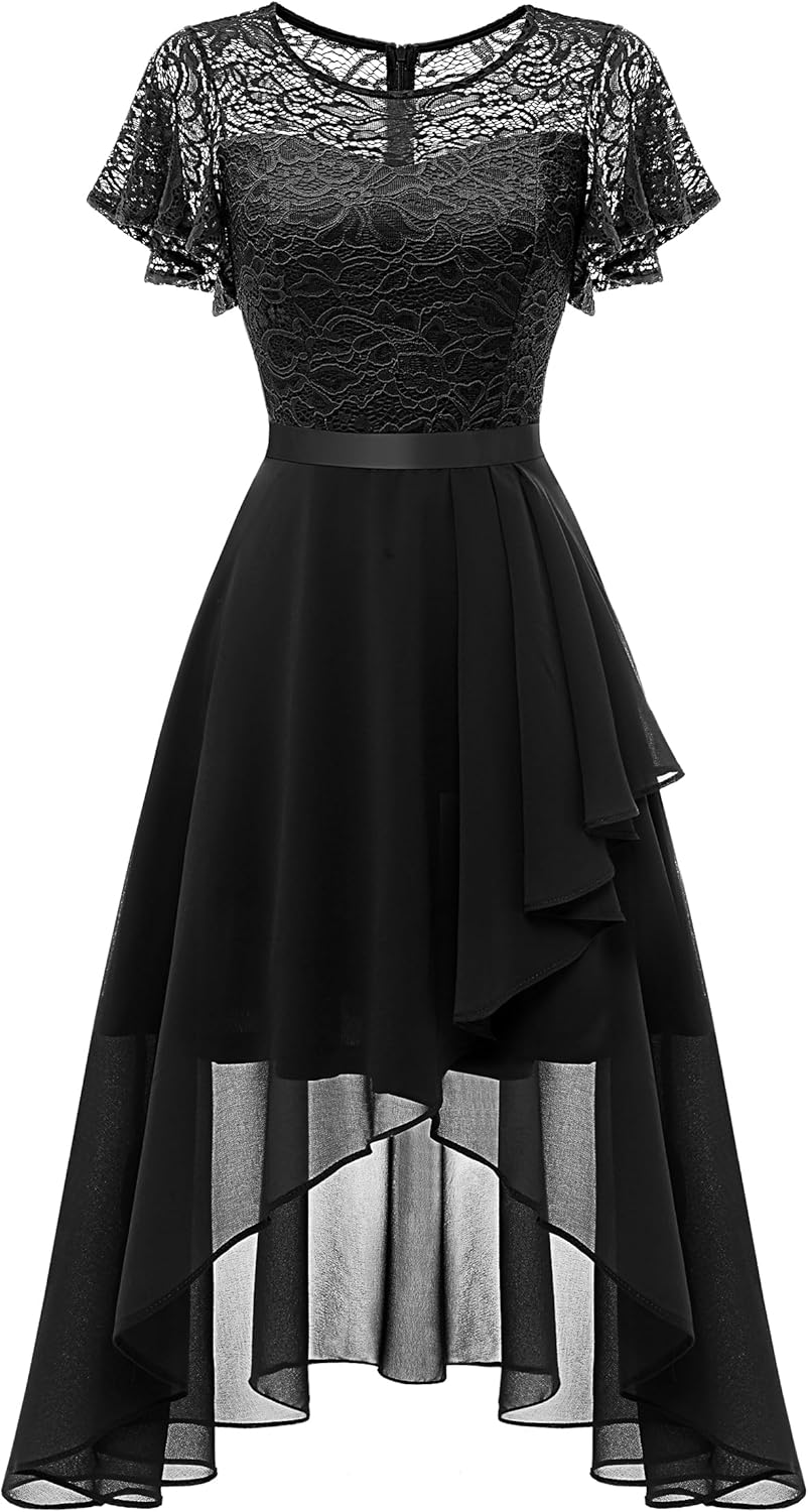 Wedtrend Abendkleid Damen Elegant Cocktailkleid High Low Ballkleider mit Spitzen A Linie für Hochzei