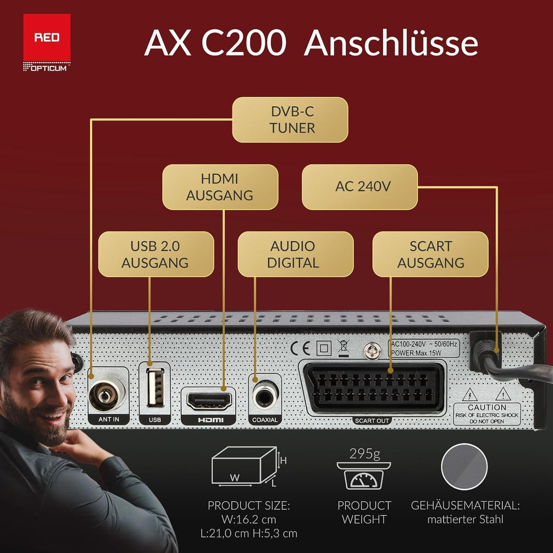 RED OPTICUM C200 HD Kabelreceiver mit Aufnahmefunktion PVR I Digitaler Kabel-Receiver HD - EPG - HDM