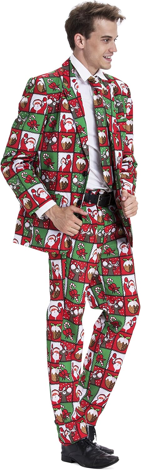 U LOOK UGLY TODAY Herren Lustige Weihnachtsanzüge für Weihnachten Party Kostüm Festliche Anzug aus S