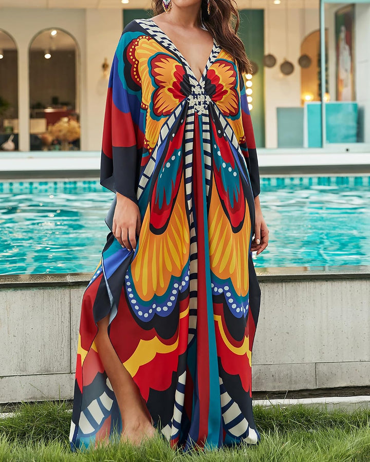 Bsubseach Frauen Plus Grösse Kaftan Kleid Badeanzug Druck Kaftan Strand Cover Up Kleid Schmetterling