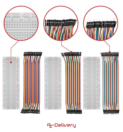 AZDelivery 5 x Breadboard Kit - 3X Jumper Wire m2m/f2m/f2f + 3er Set MB102 Breadboard kompatibel mit