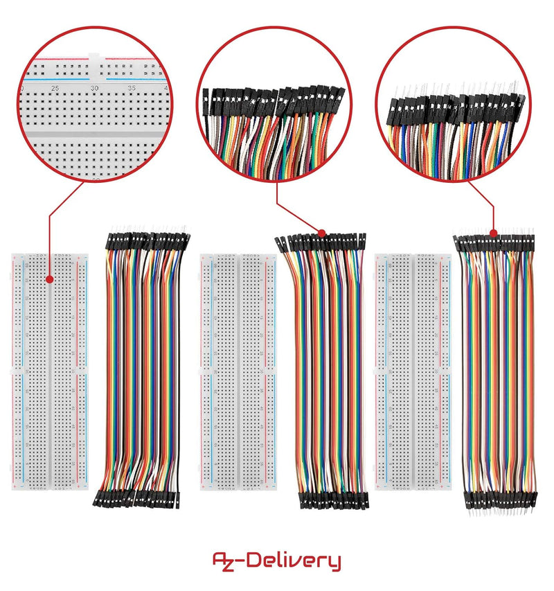 AZDelivery 5 x Breadboard Kit - 3X Jumper Wire m2m/f2m/f2f + 3er Set MB102 Breadboard kompatibel mit