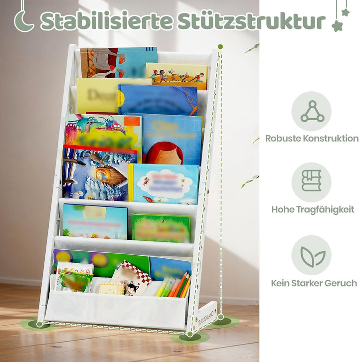 COSYLAND Bücherregal Kinder mit 6 Oxford-Stoff Fächern - Kinderbücherregal aus Naturholz - Bücherreg