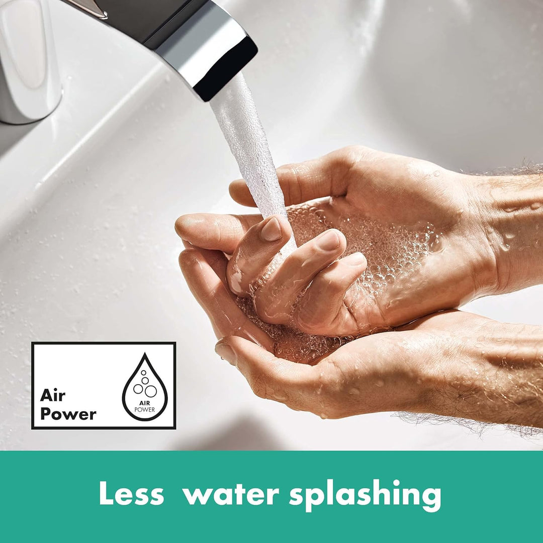 hansgrohe 3-Loch Waschtischarmatur Vivenis, Wasserhahn Bad mit Auslauf Höhe 90 mm, mit Zugstange, Ba
