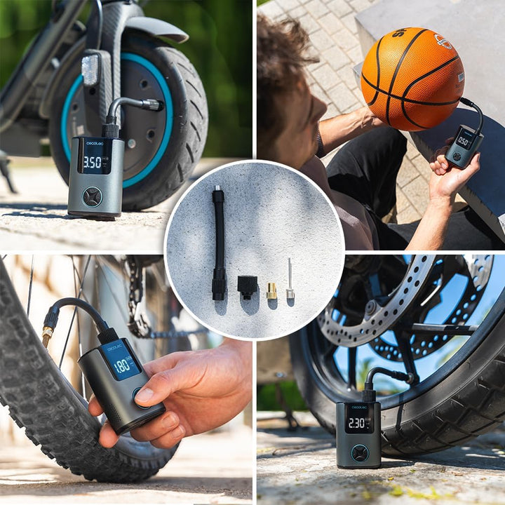 Cecotec Tragbarer Luftkompressor, kompakte elektrische Luftpumpe für Fahrrad, Motorrad, Auto und Bäl