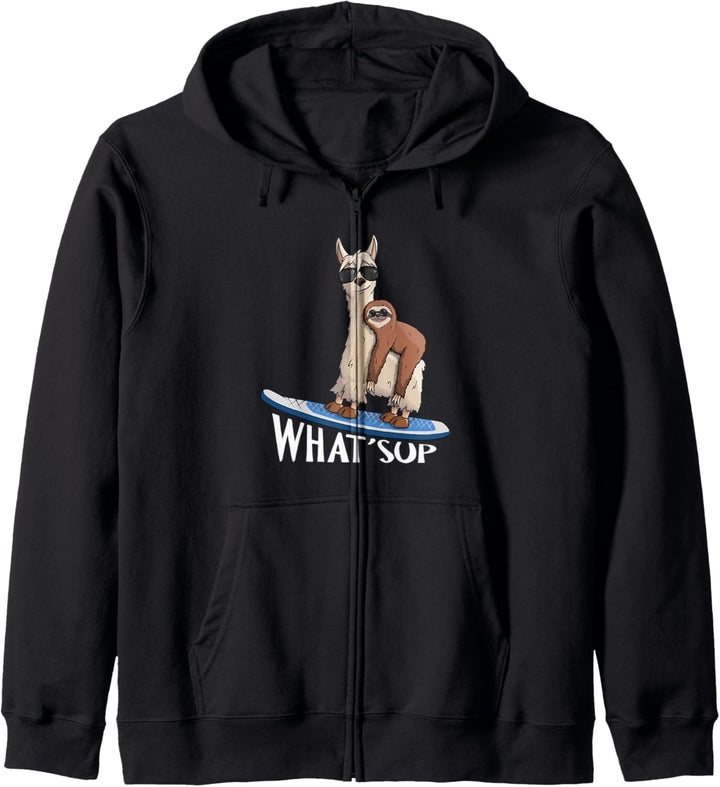 WHAT SUP Lama und Faultier Stehpaddeln Stand Up Paddling Kapuzenjacke