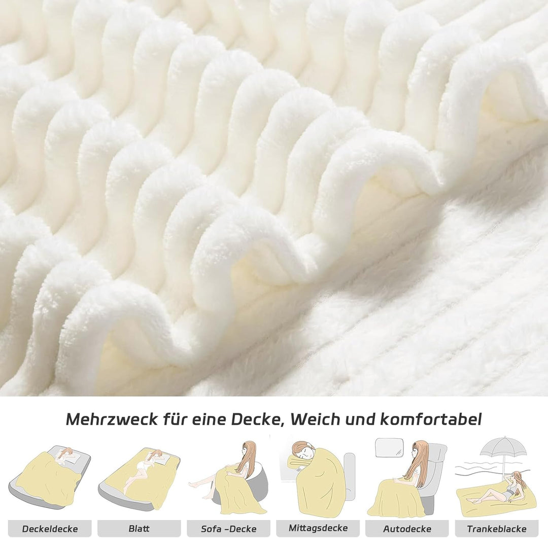 QOFLY Soft Kuscheldecke weiss 150x200 cm Geschenkverpackung Hochwertige, Flauschige Fleecedecke als