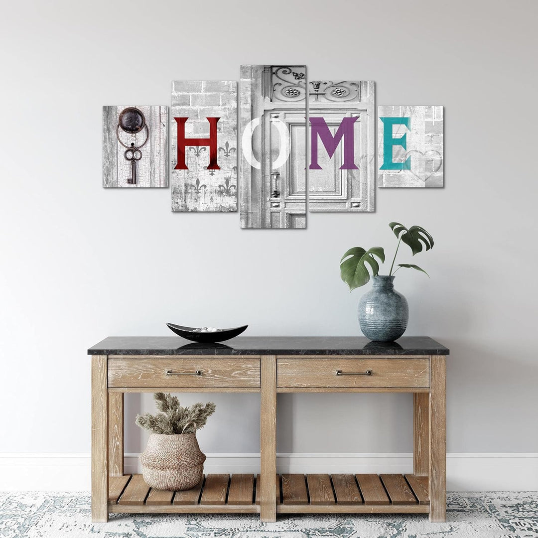 Runa Art Wandbilder Home Vintage 5 Teilig Bild auf Vlies Leinwand Deko Wohnzimmer Steinoptik Grau Bu