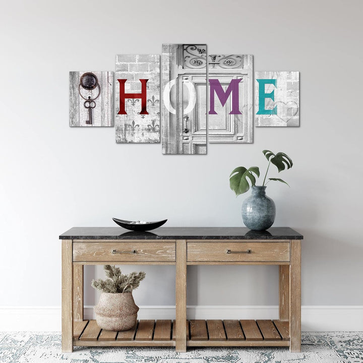 Runa Art Wandbilder Home Vintage 5 Teilig Bild auf Vlies Leinwand Deko Wohnzimmer Steinoptik Grau Bu