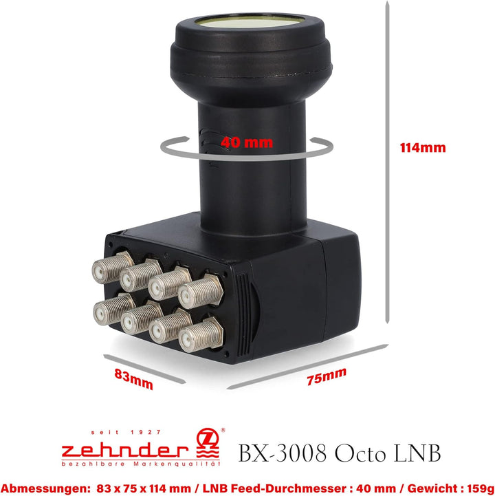 Zehnder Octo LNB für 8 Teilnehmer mit Sun Protect UV Schutz und Wetterschutzkappe zum herausziehen -