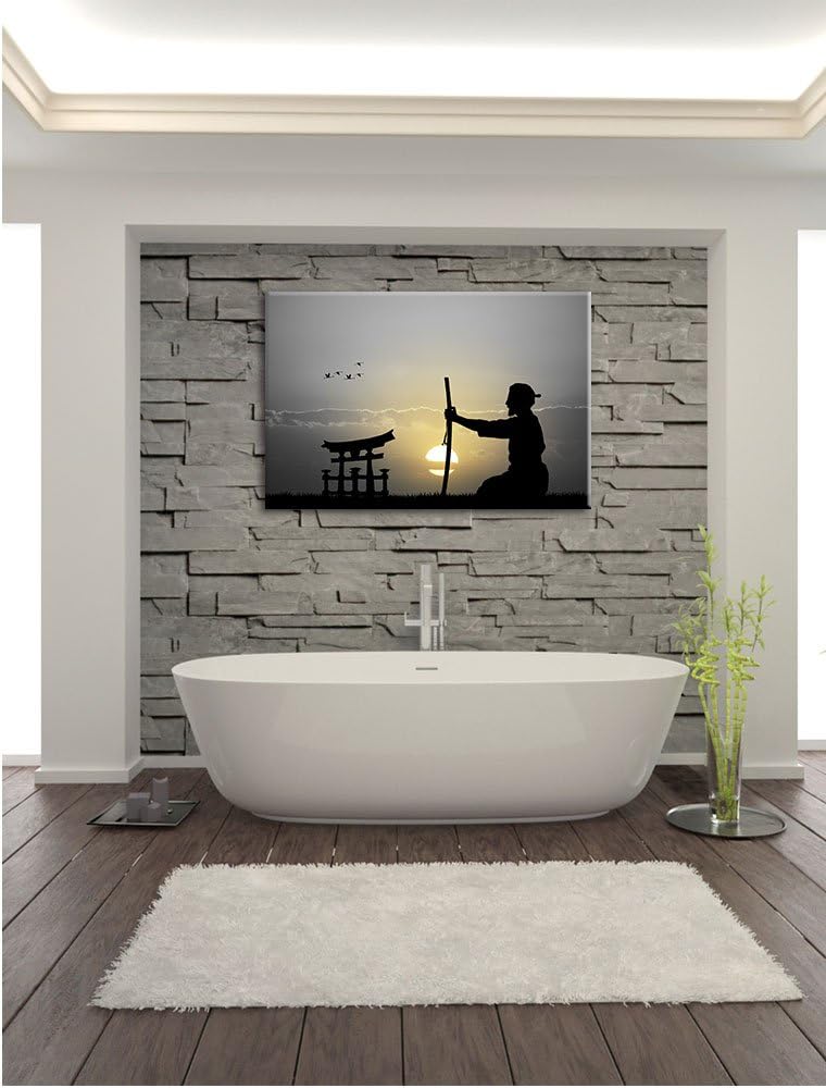 Pixxprint Alter Samurai-Meister vor Horizont B&W Detail, Format: 100x70 auf Leinwand, 100x70