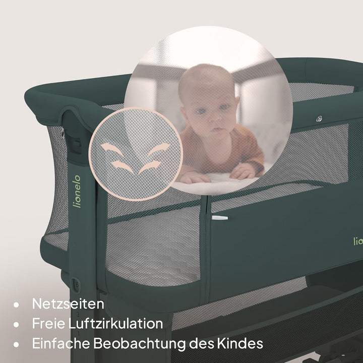 Lionelo Jodie Beistellbett 3in1, 6-Fach höhenverstellbar mit Neigungsverstellung für Boxspringbett,