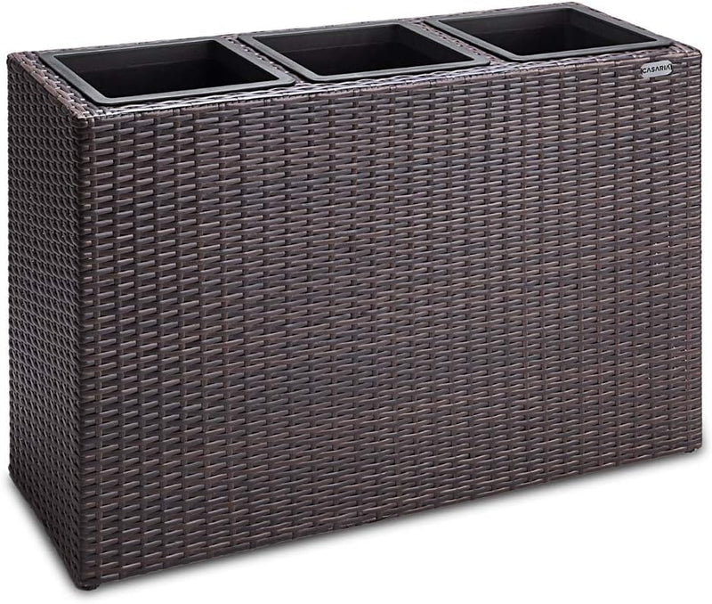 Casaria® Blumenkasten 3 Innentöpfe Polyrattan Herausnehmbar Wasserablauf Outdoor Rechteckig Pflanzka