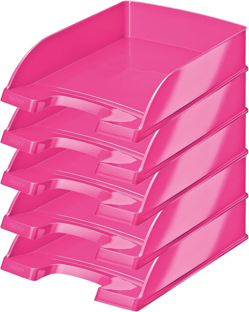 Leitz Briefkorb, A4, 5er Pack, Pink, WOW-Serie, 52263023 Pink 5 Stück, Pink 5 Stück